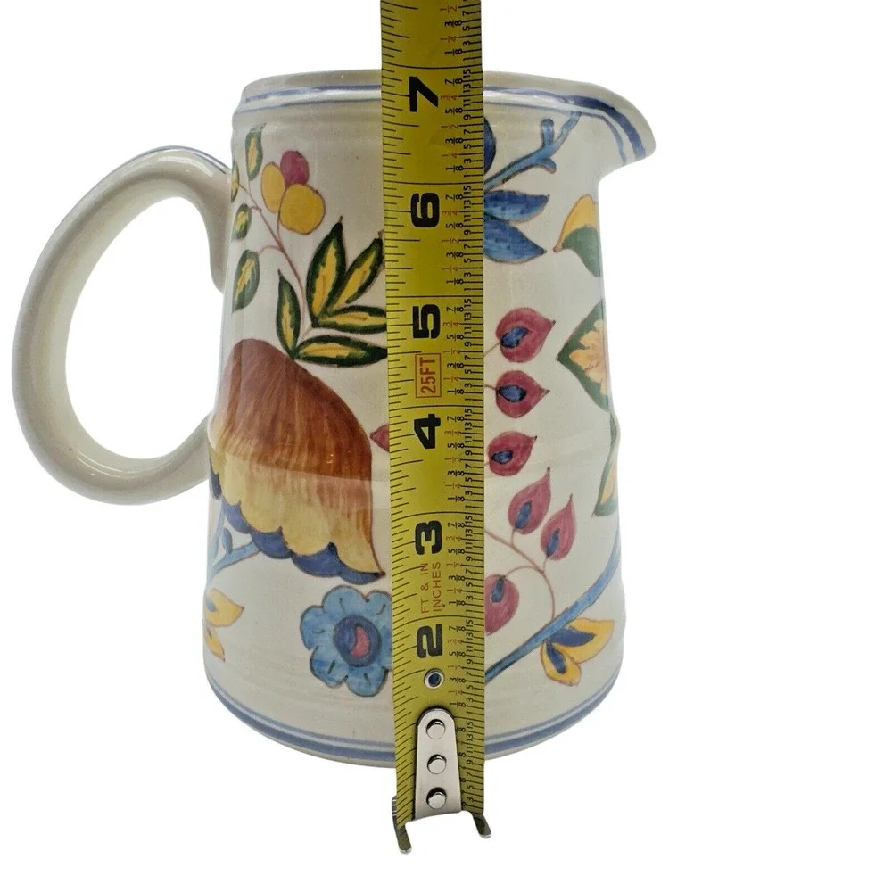 Vintage Cornell Imports Portugal Ceramic Pitcher Hand Painted Colorful Flowers